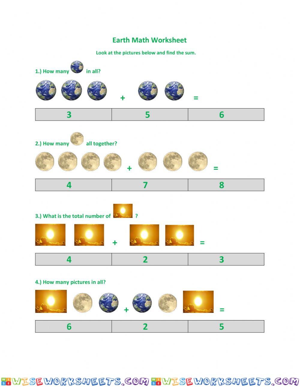 Earth Math Worksheet