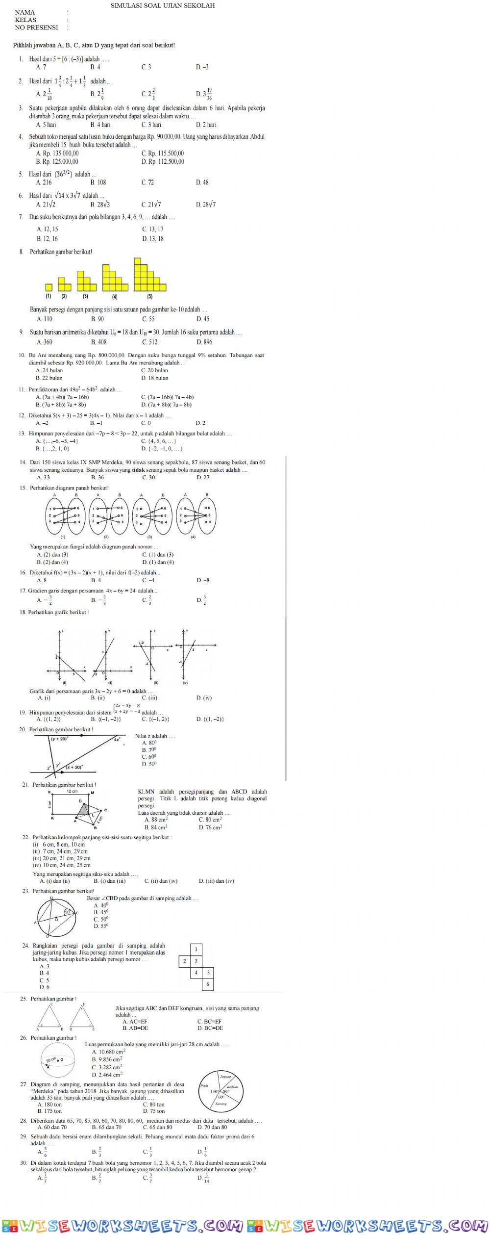 Simulasi Soal Ujian Sekolah Matematika