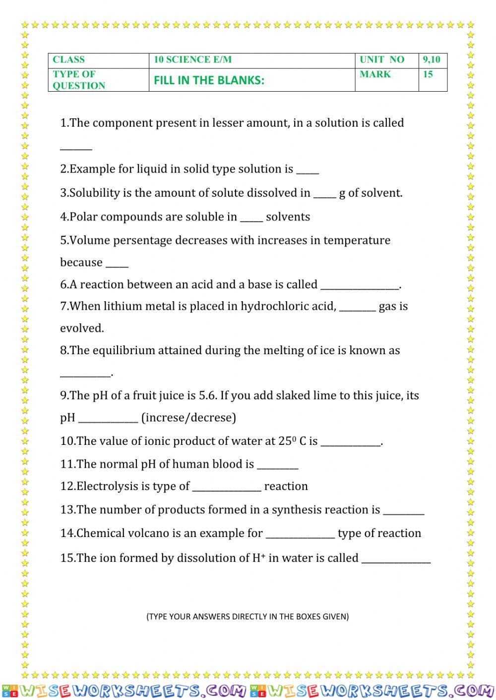 Sslc science (e-m) unit.9,10 fillups