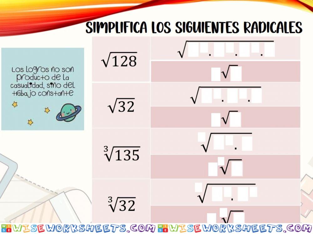 Simplificacion de radicales