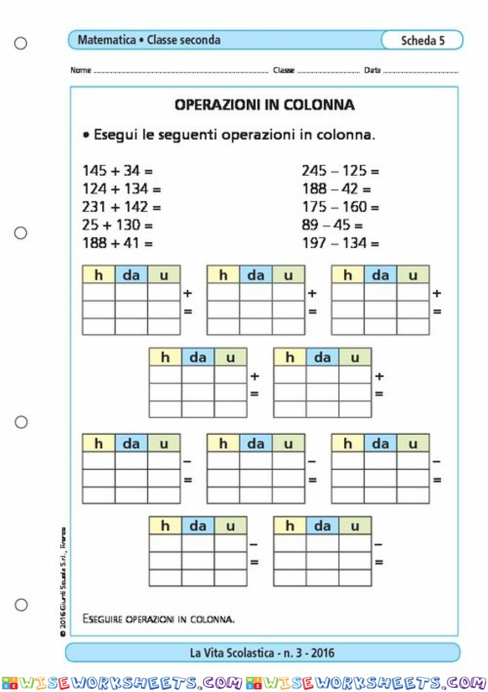 Operazioni in colonna