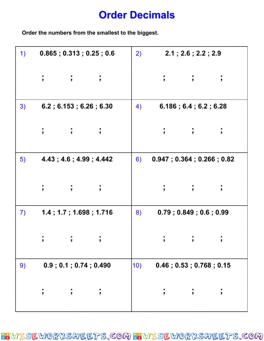 Ordering decimals