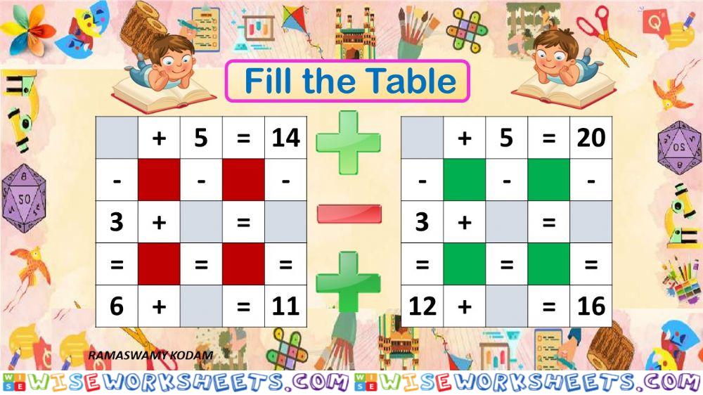 Addition & Subtraction Cross word