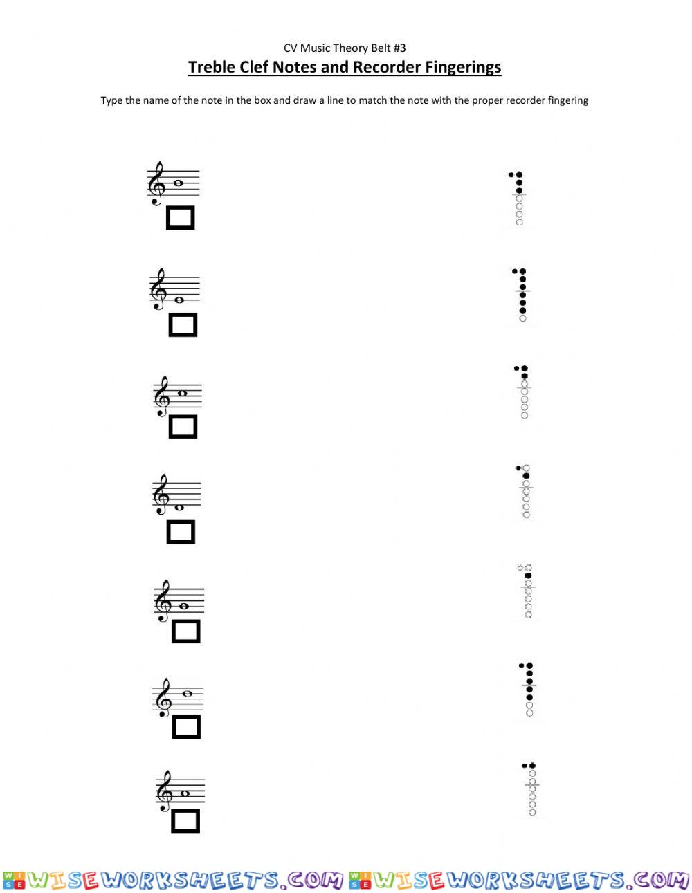 Music Notes and Recorder Fingerings