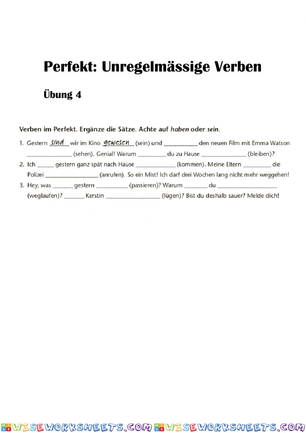 Perfekt unregelmässige Verben