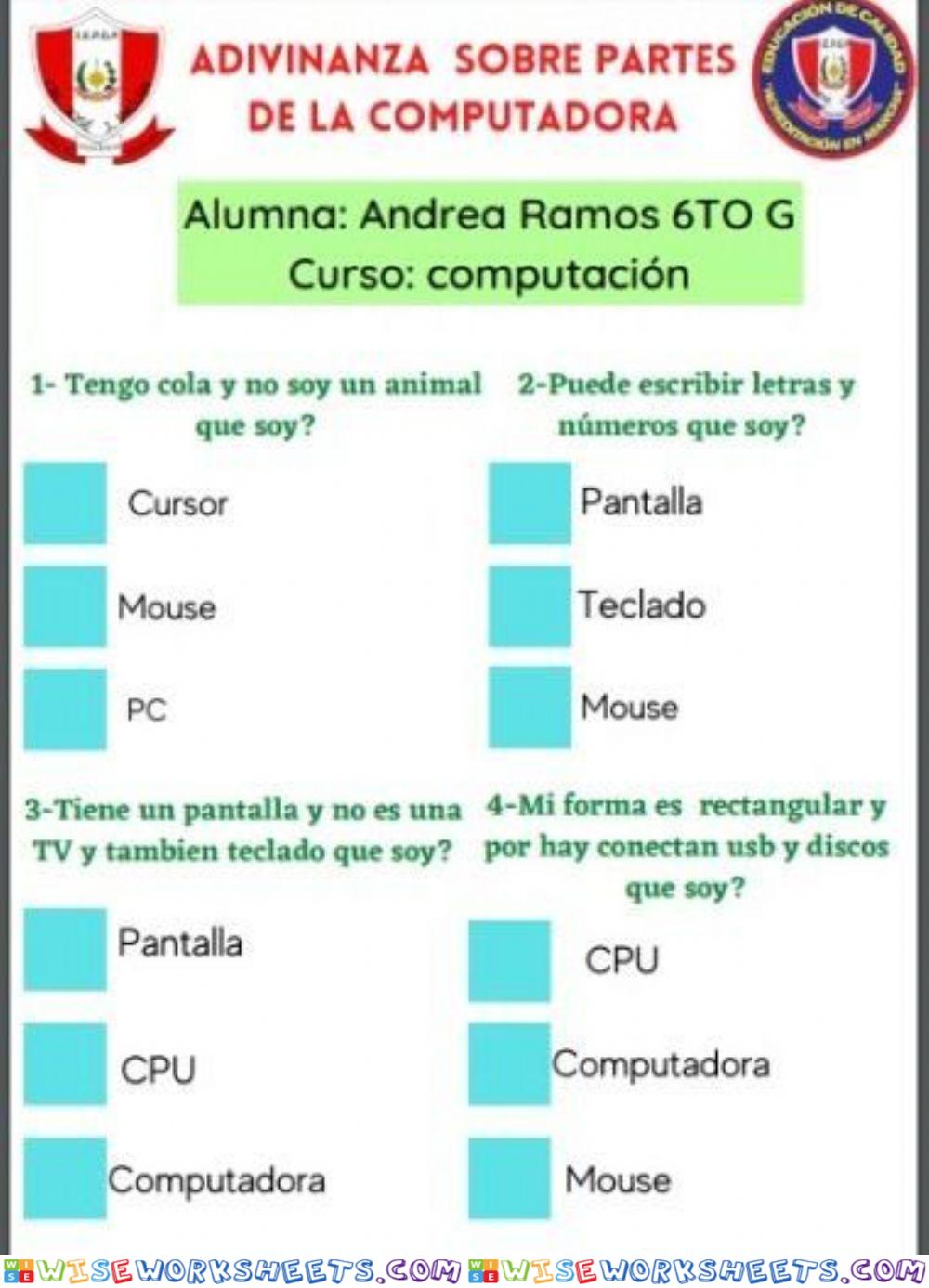 Adivinanzas de las partes de la computadora