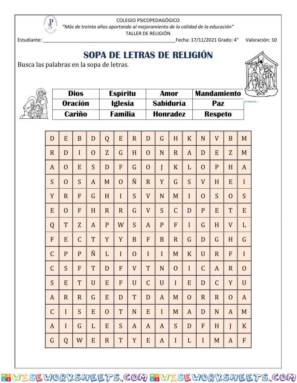 Sopa de letras religión