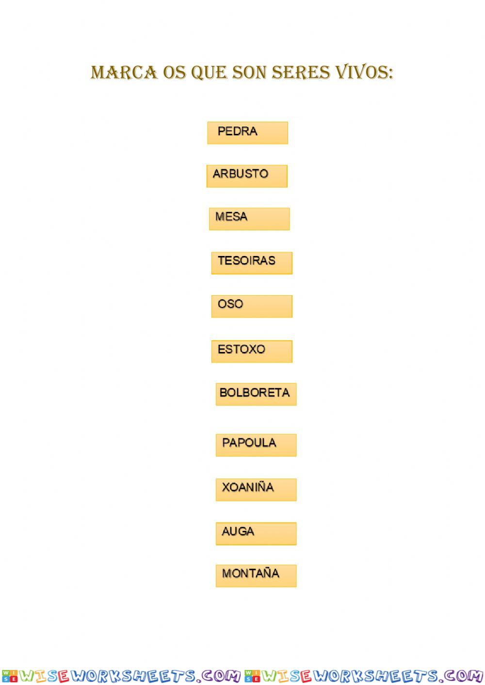 Identifica os seres vivos