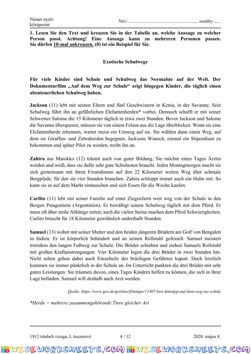 Abitur B1 Mai 2020 Leseverstehen 1 - Exotische Schulwege
