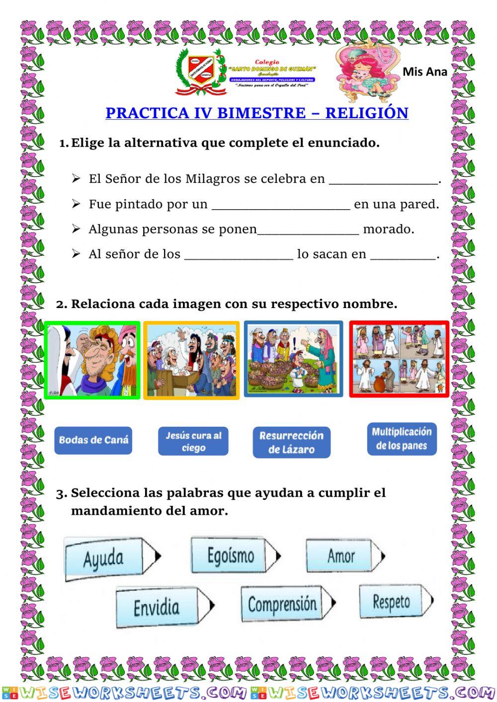 2do PRACTICA BIMESTRAL RELIGION