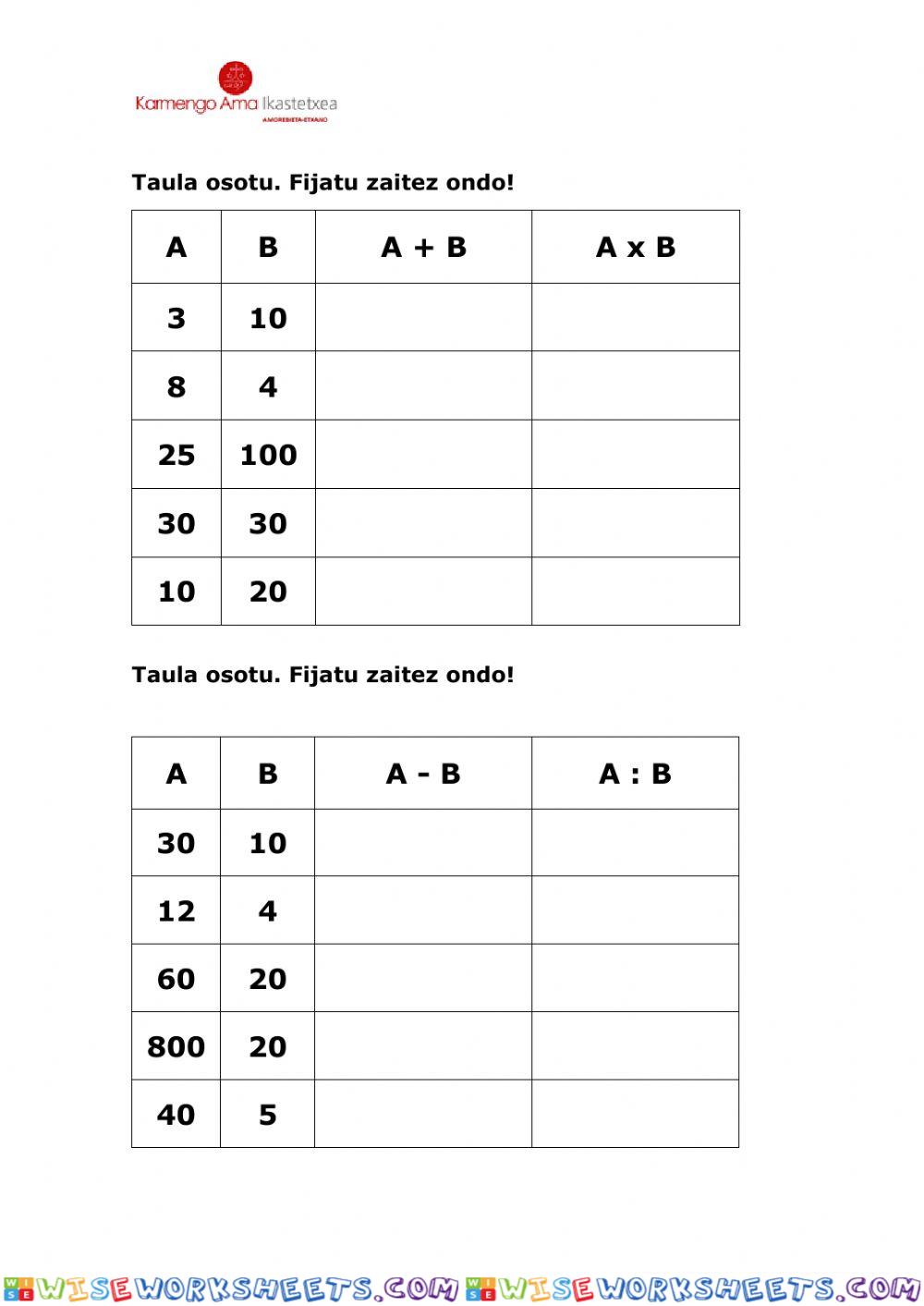 worksheet