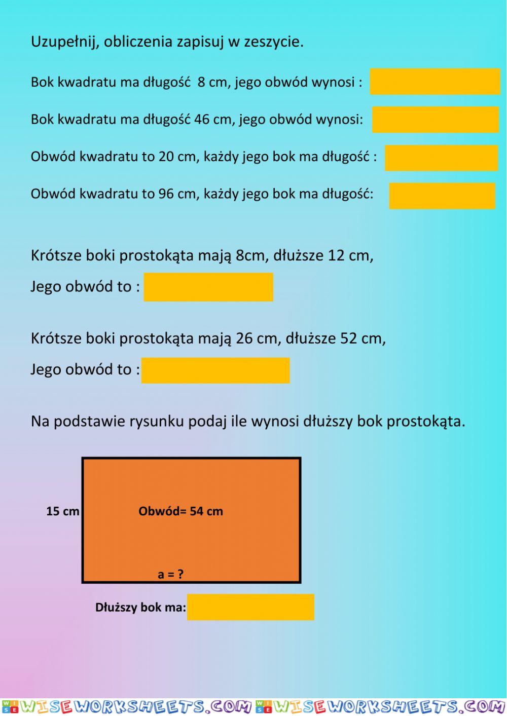 Domowe obwody prostokątów