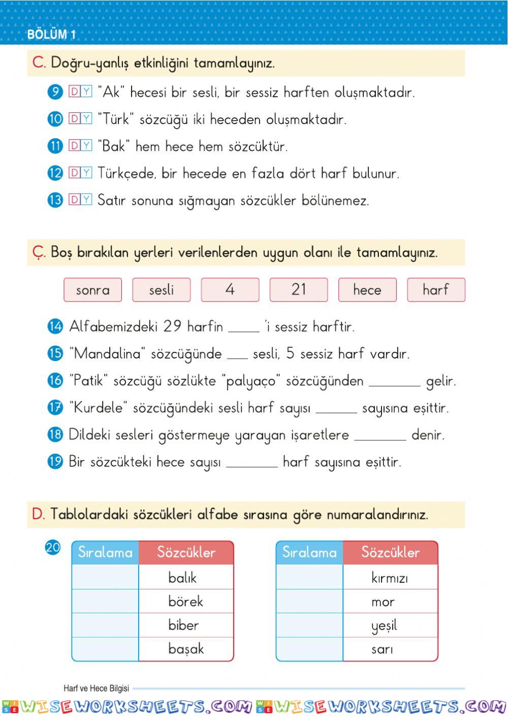 Türkçe 2. Sınıf Harf Bilgisi