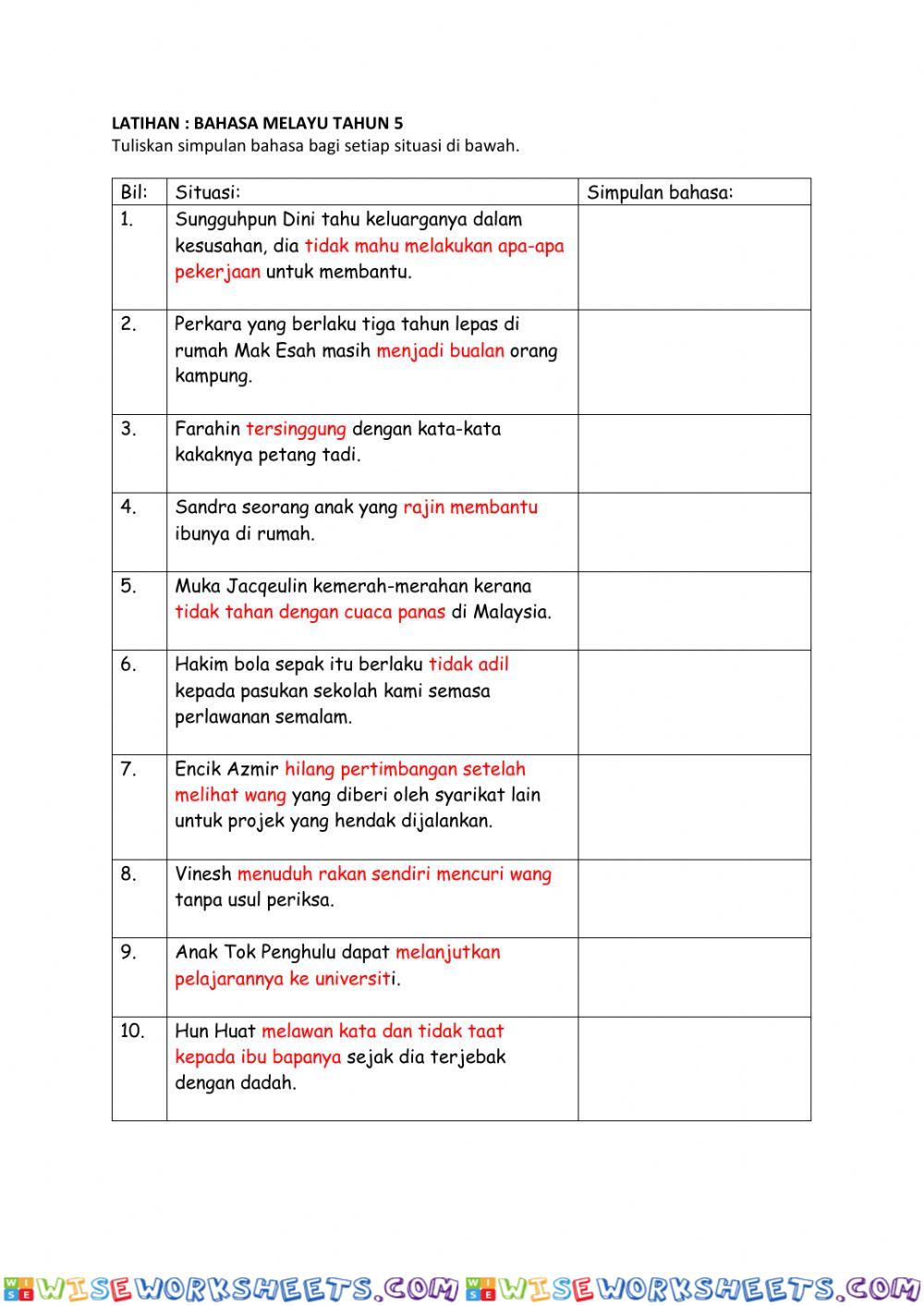 Simpulan bahasa tahun 5