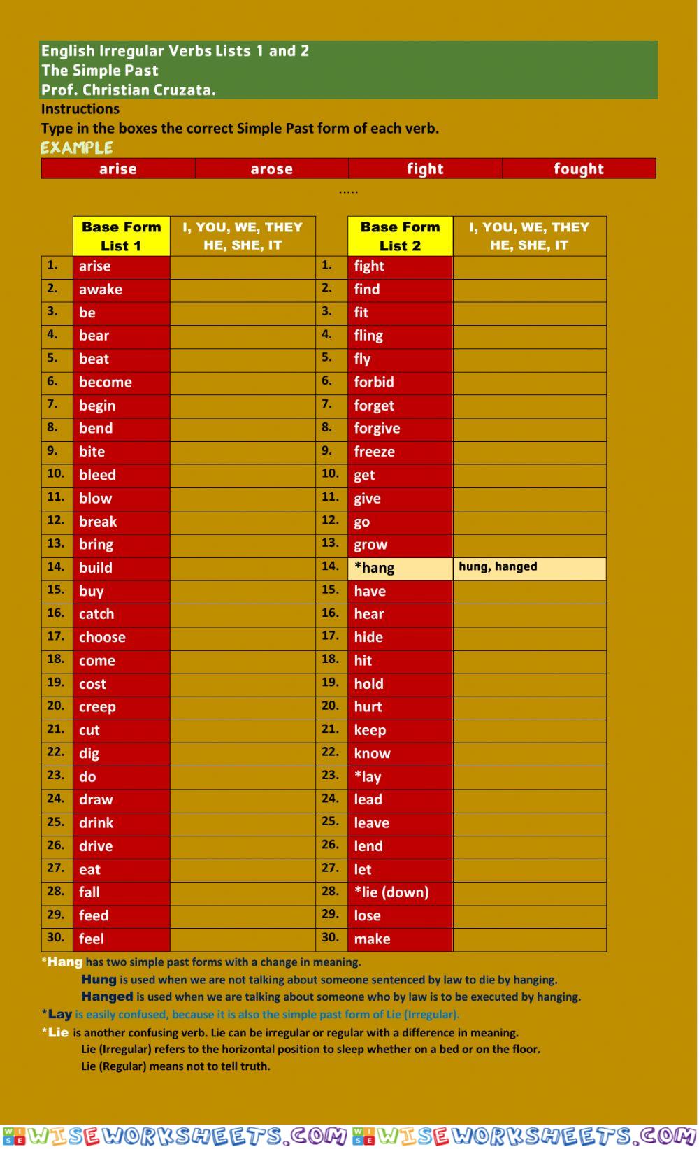 Irregular Verbs Simple Past