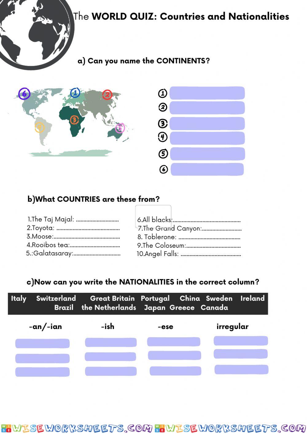 The World Quiz: Countries & Nationalities