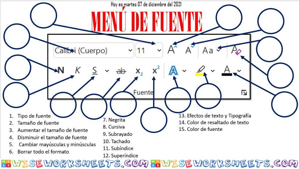 Menú de fuente word