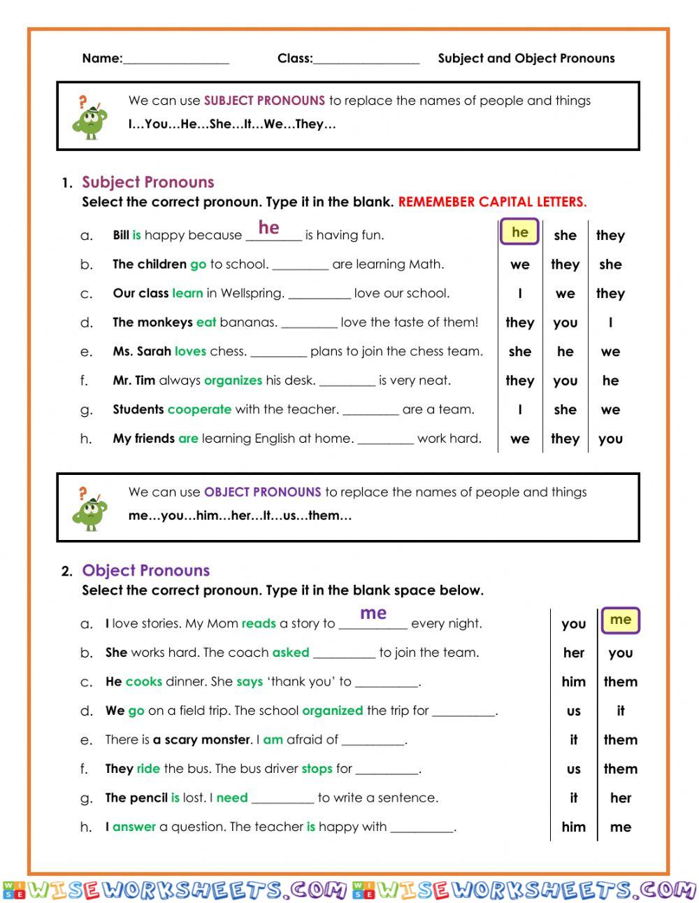 Subject and Object Pronouns