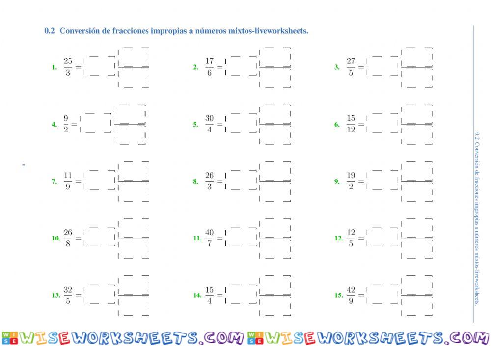 Fracciones impropias y números mixtos