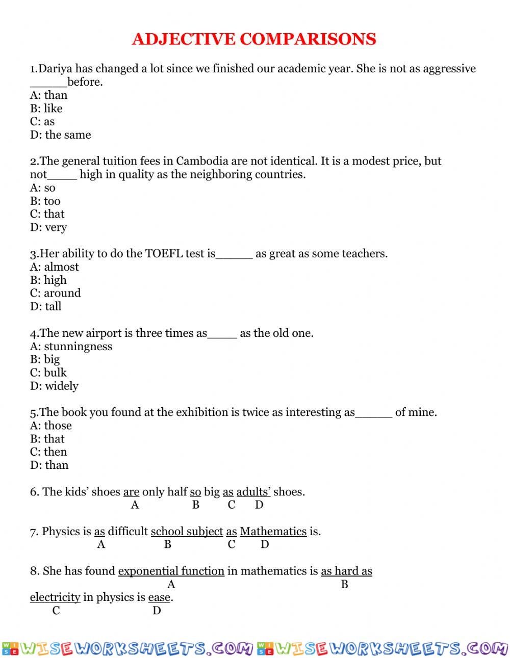 Grammar revision test 11