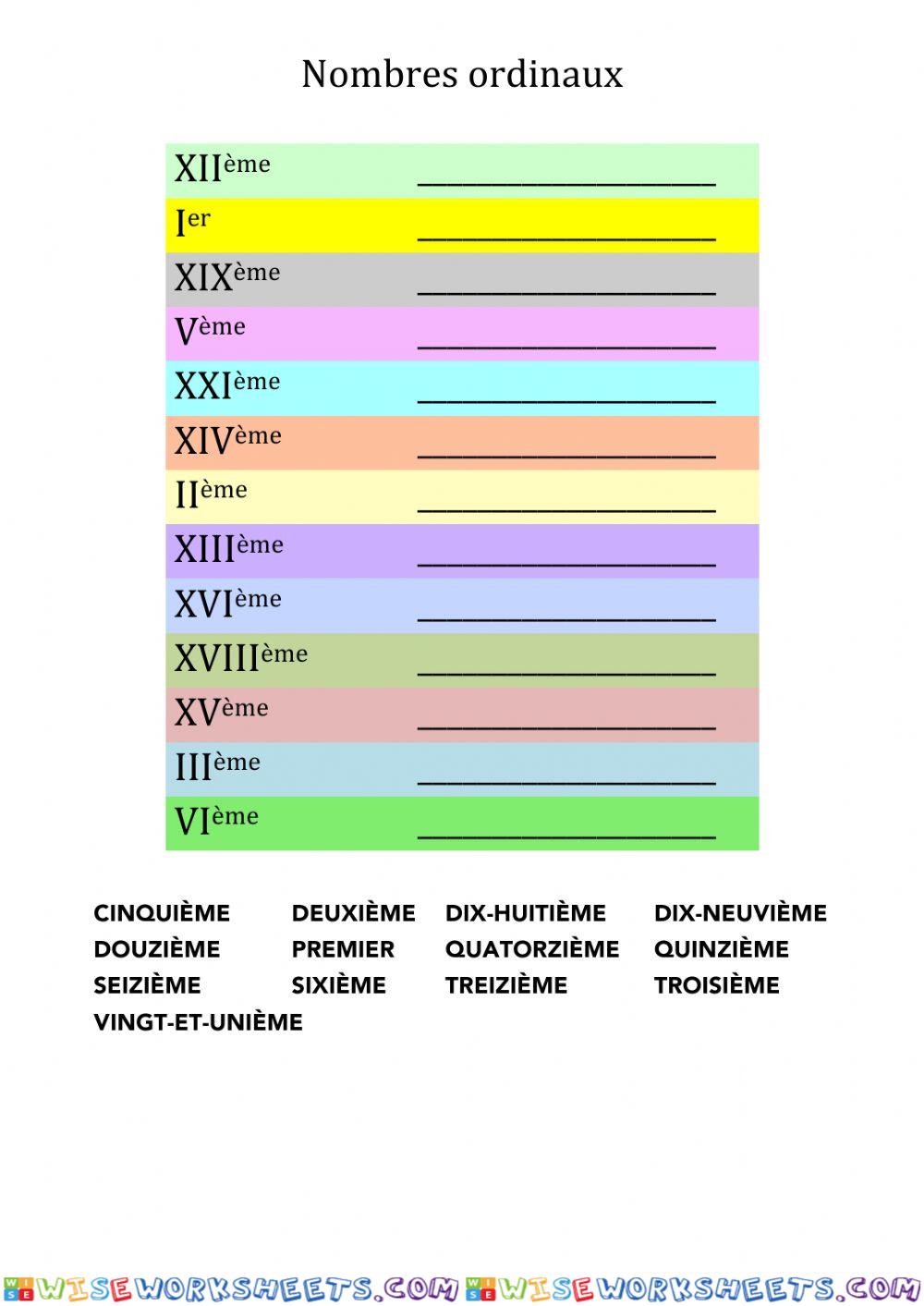 Nombres ordinaux