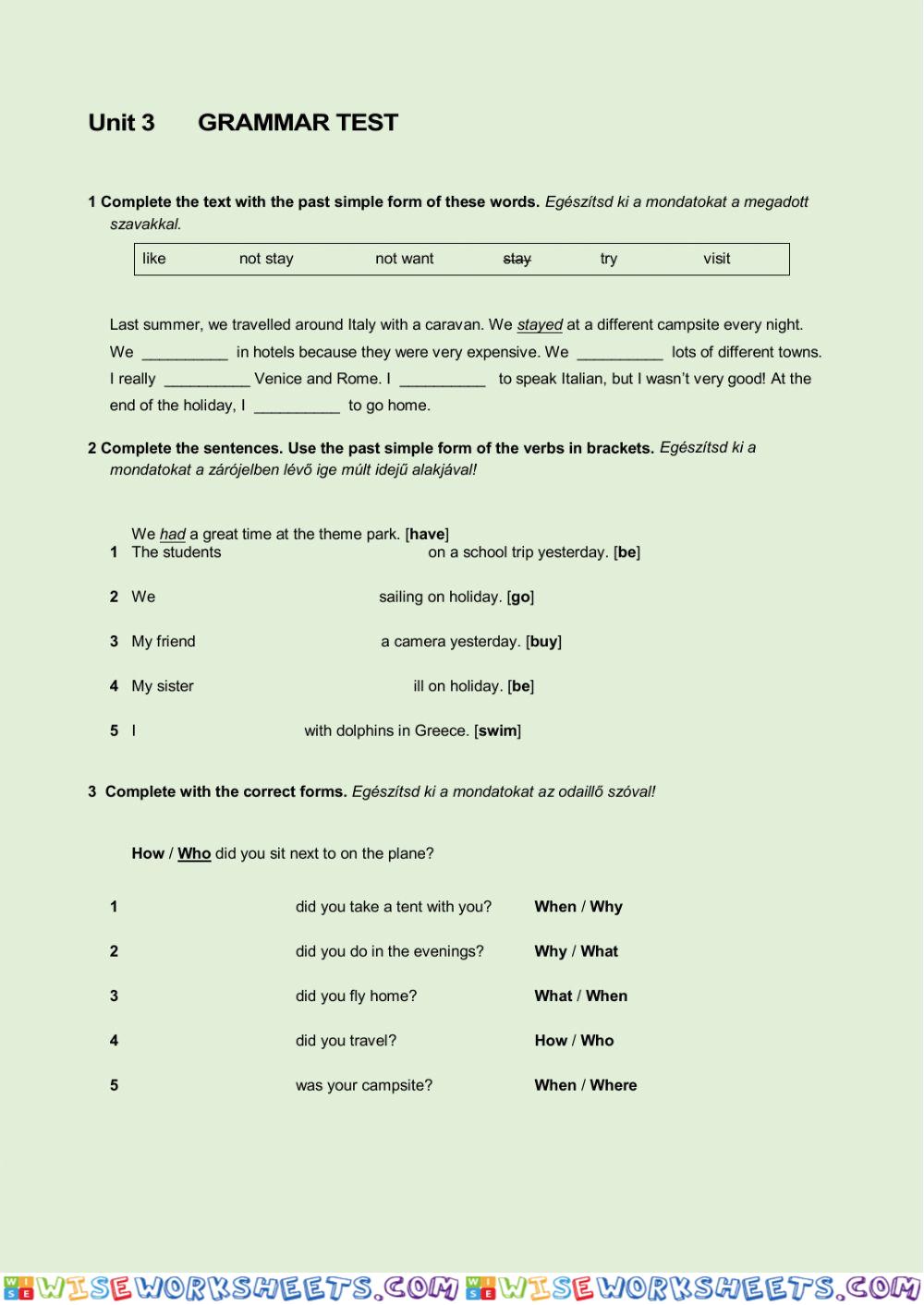 Project 2 Unit 3 Grammar Test