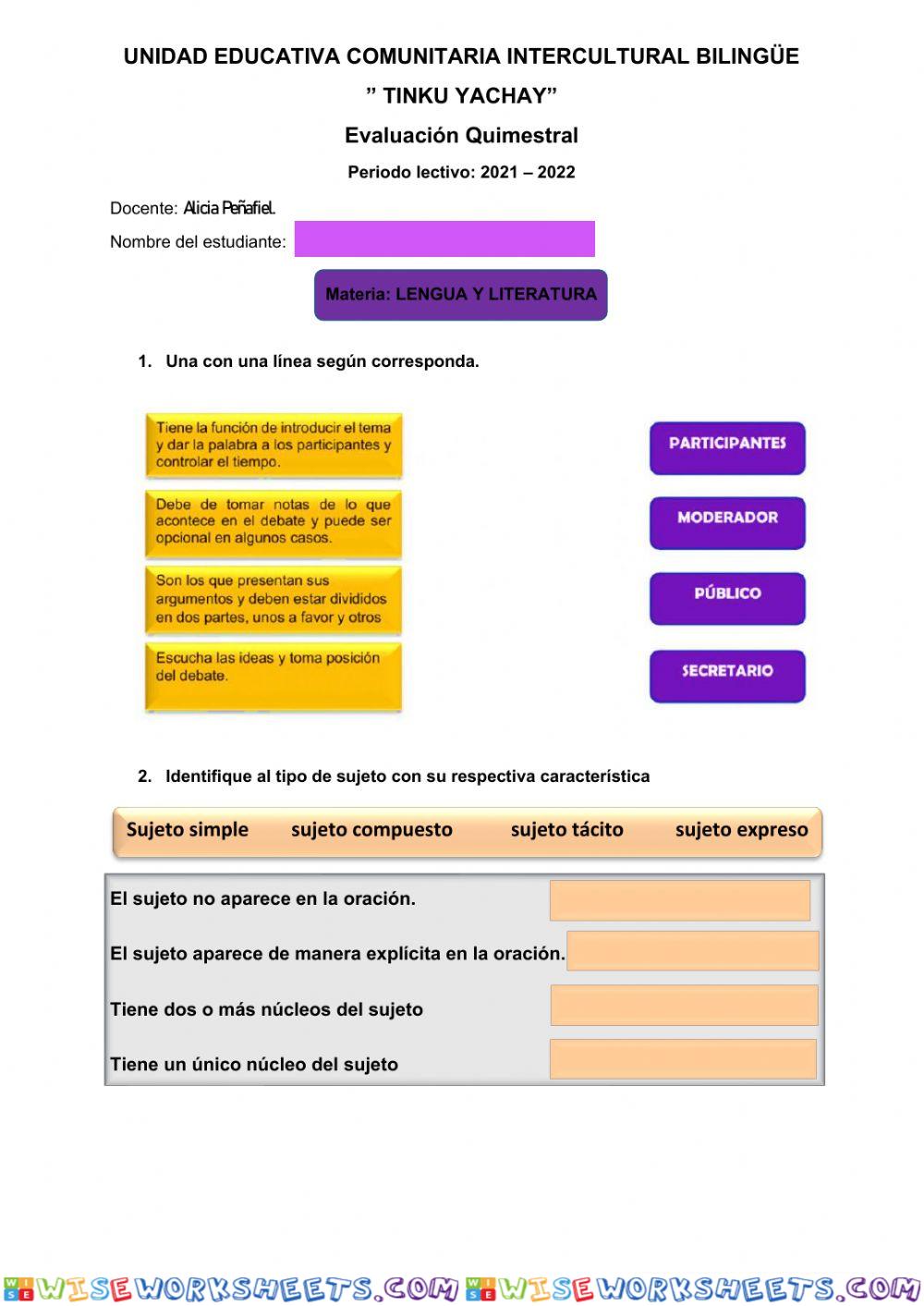 Evaluación final de lengua y literatura