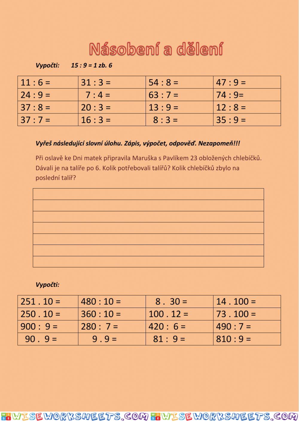 Matematika - násobení a dělení