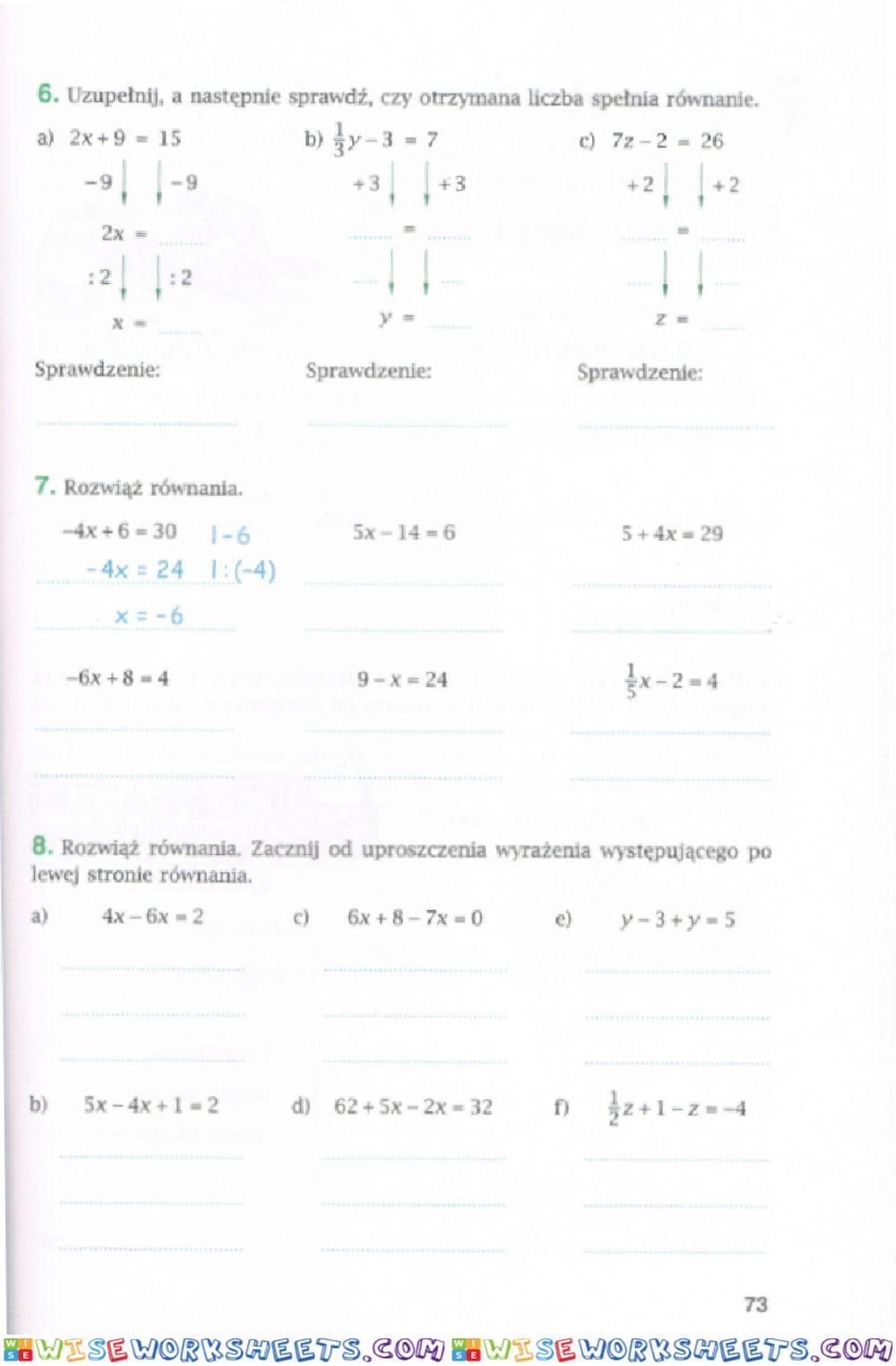 Równania klasa 6