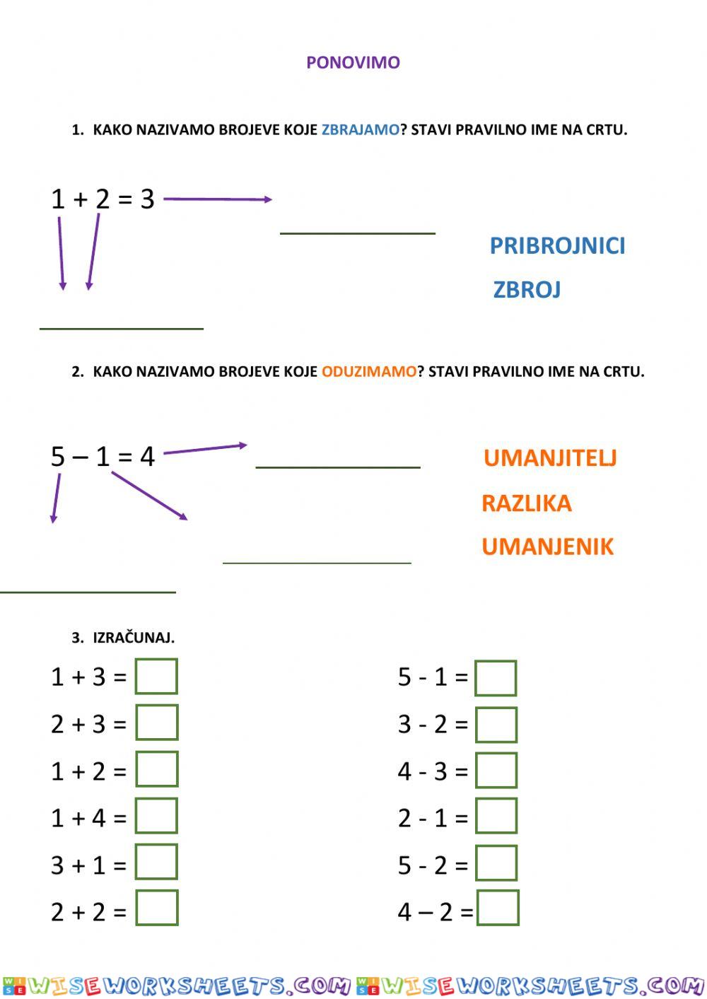 Zbrajanje i oduzimanje do 5