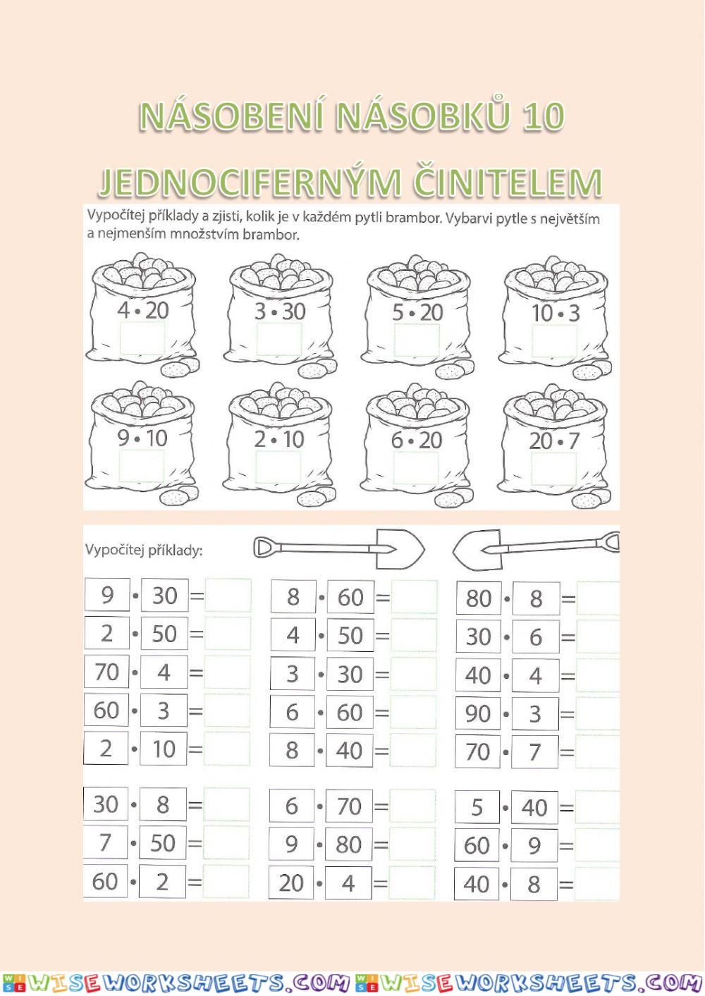 MATEMATIKA - násobení násobků deseti jednocif. číslem