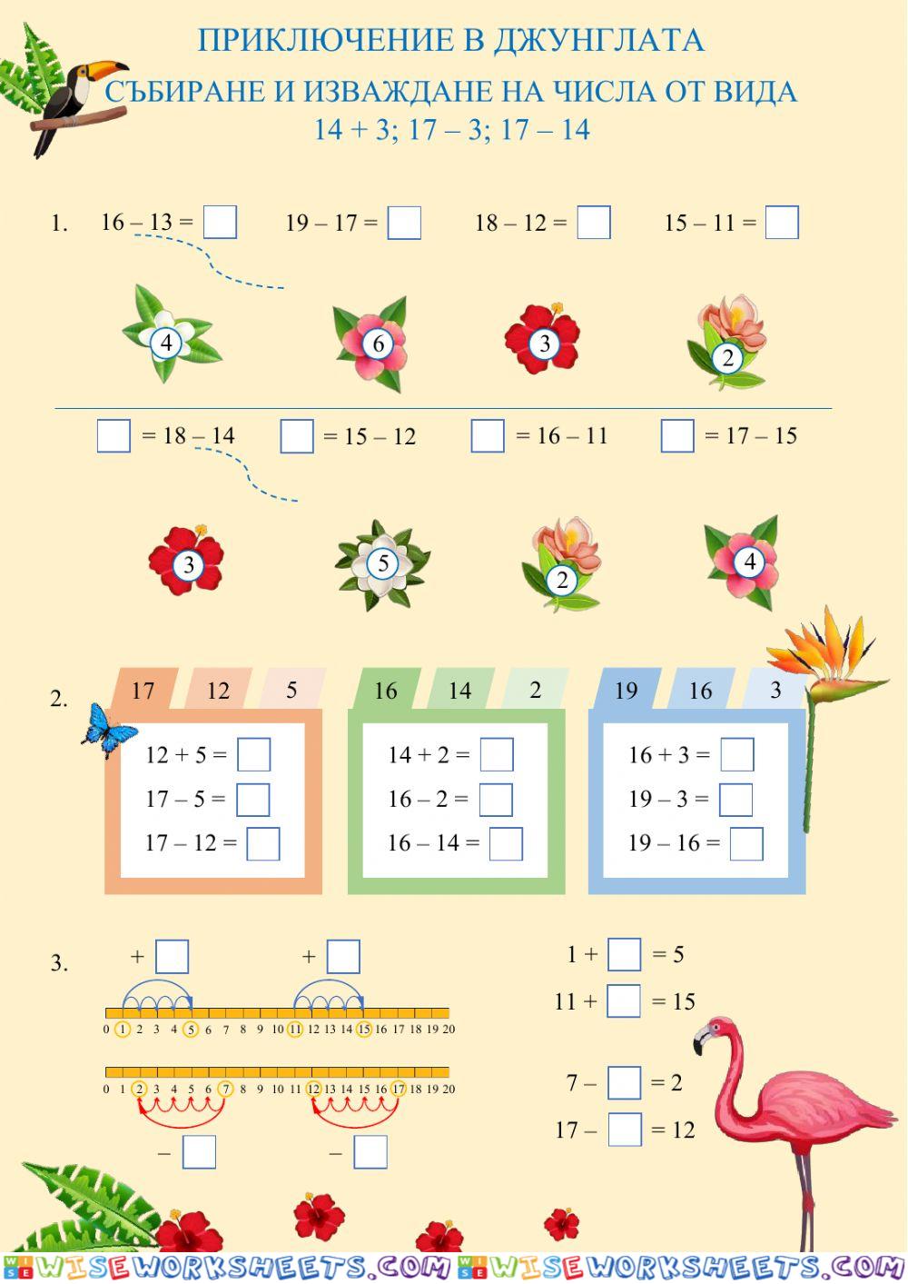 Събиране и изваждане на числа от вида 14 + 3, 17 – 3, 17 – 14