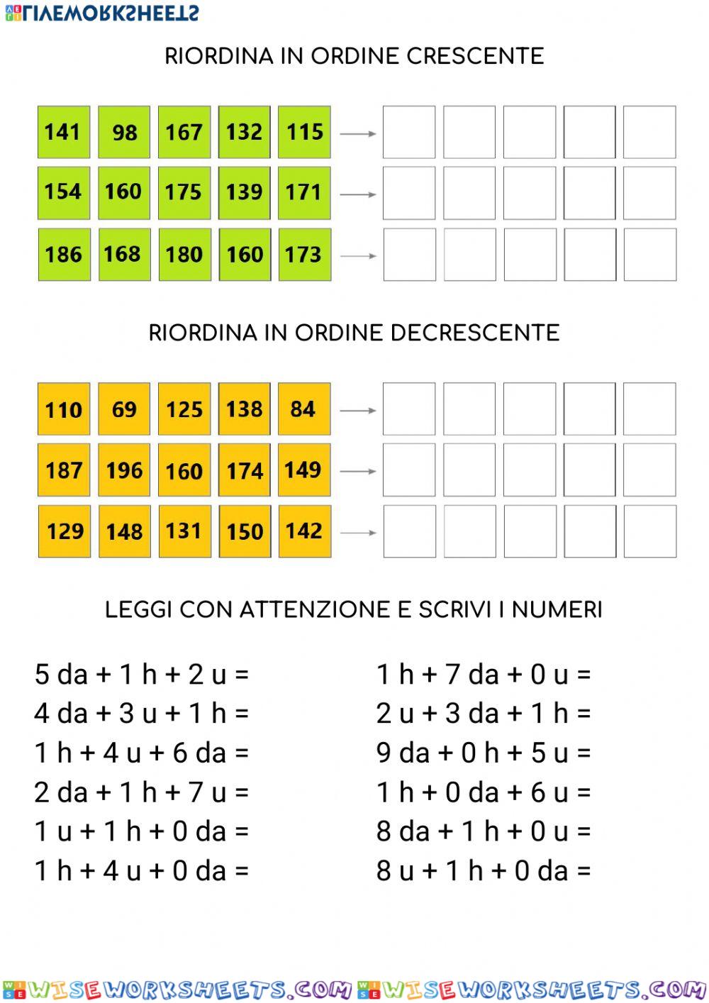 NUMERI DA 100 A 200