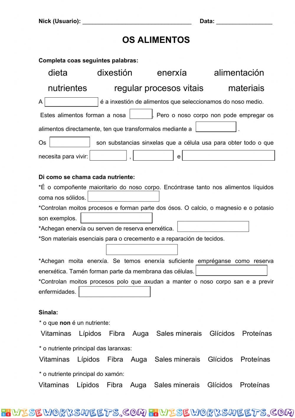 Nutrición 6. Os alimentos