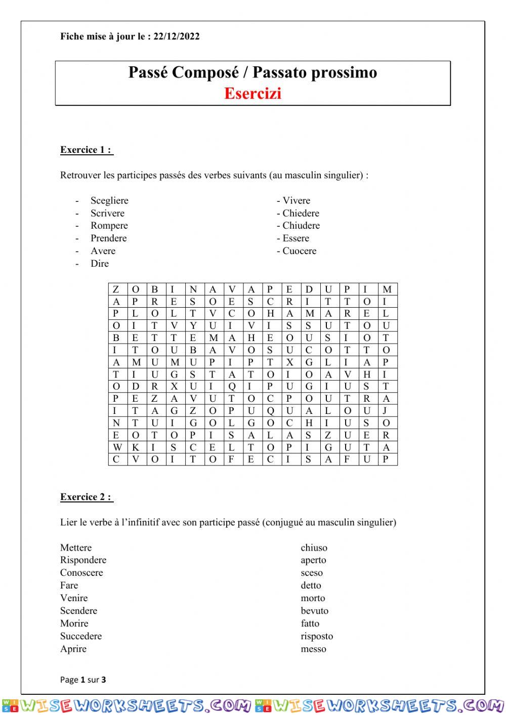 Passé composé - exercices