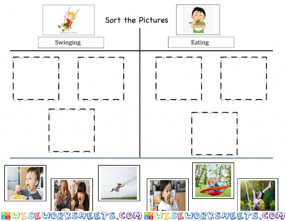 Sort the images of eating and swinging