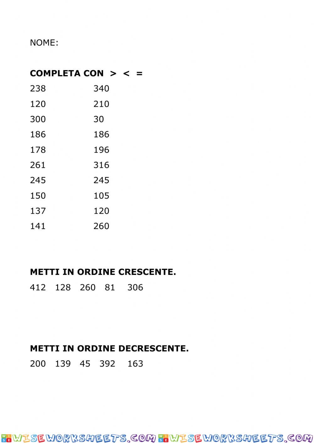 Confronto numeri