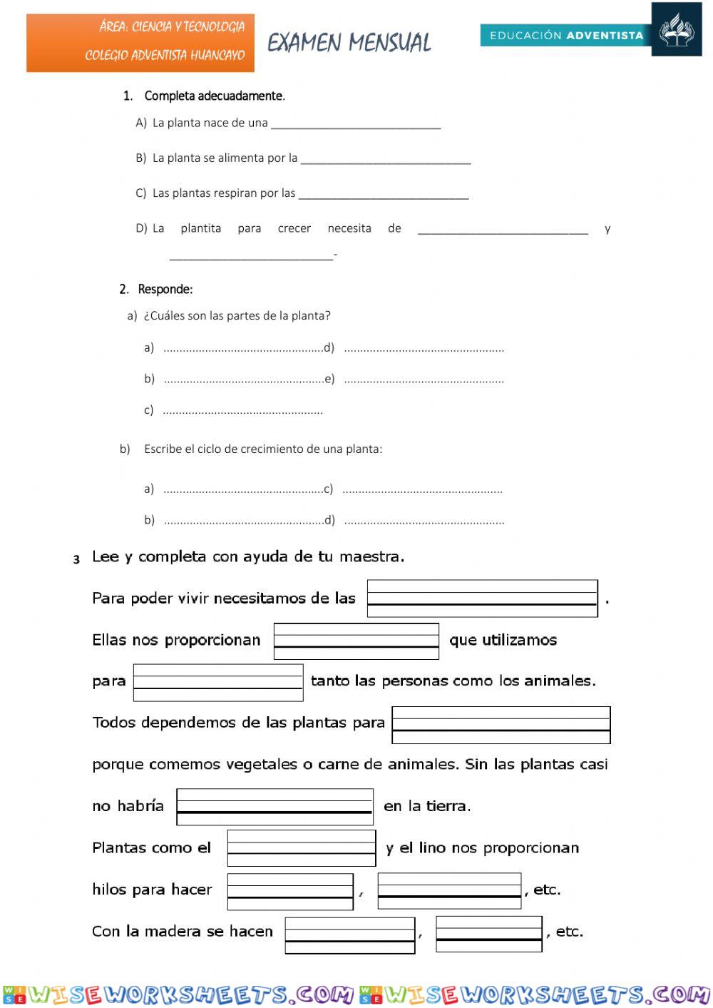 Examen mensual ciencia y tecnologia