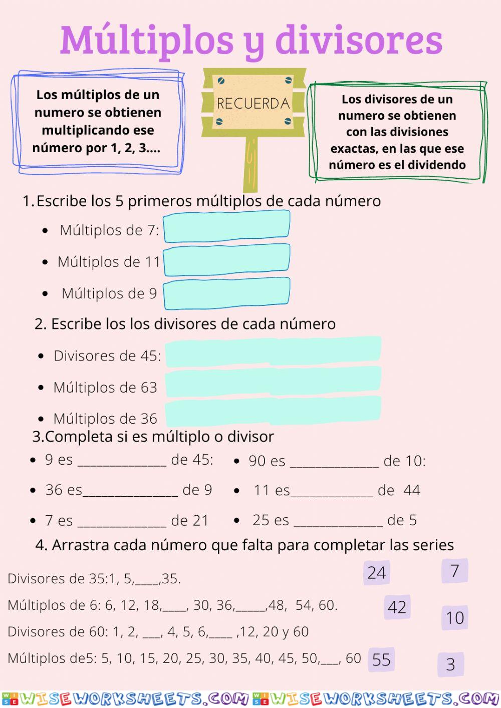 Múltiplos y divisores. Números primos