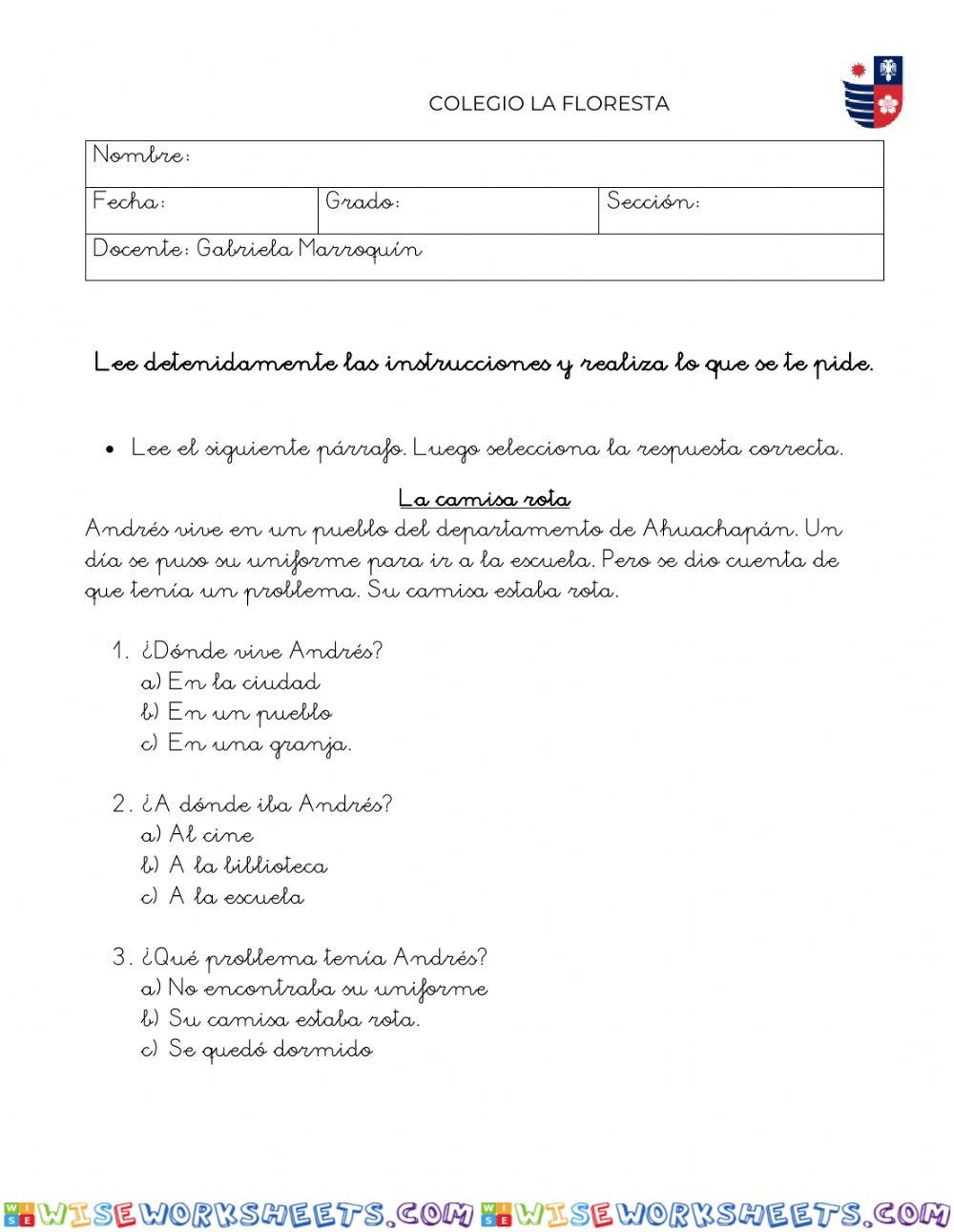 Prueba diagnostica Segundo Grado