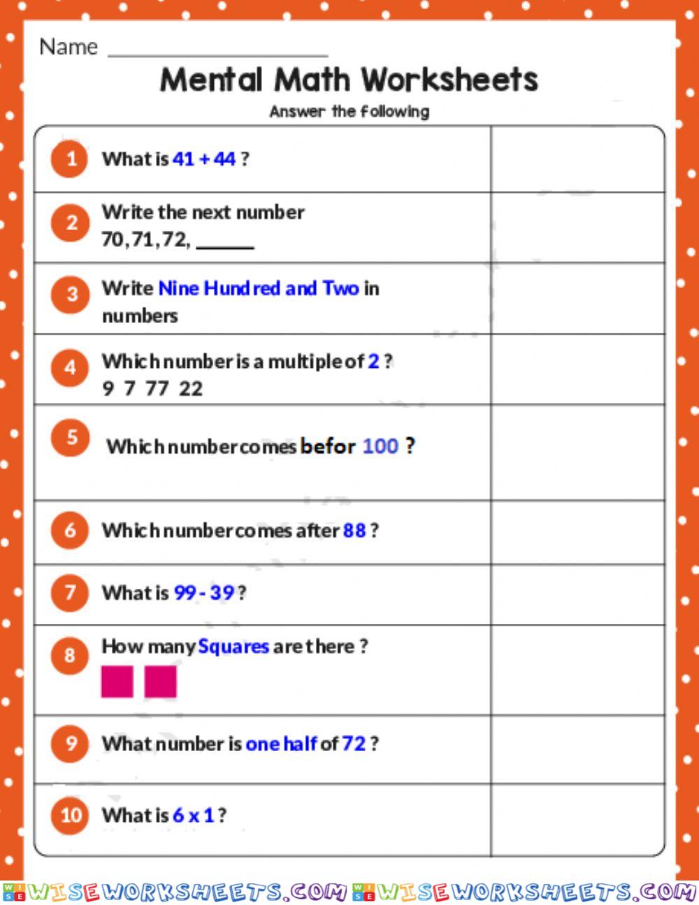 Mental math 3