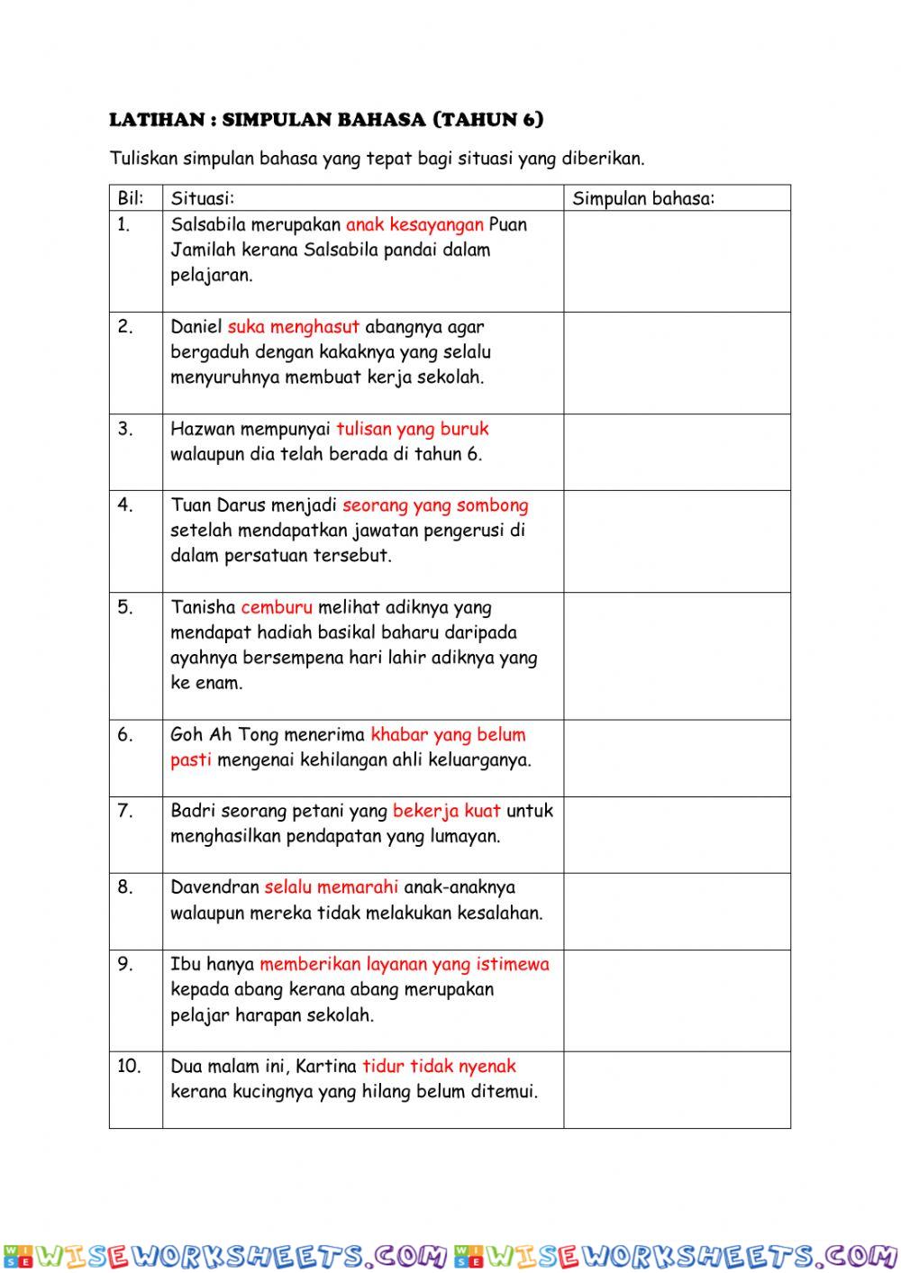 Simpulan Bahasa Tahun 6