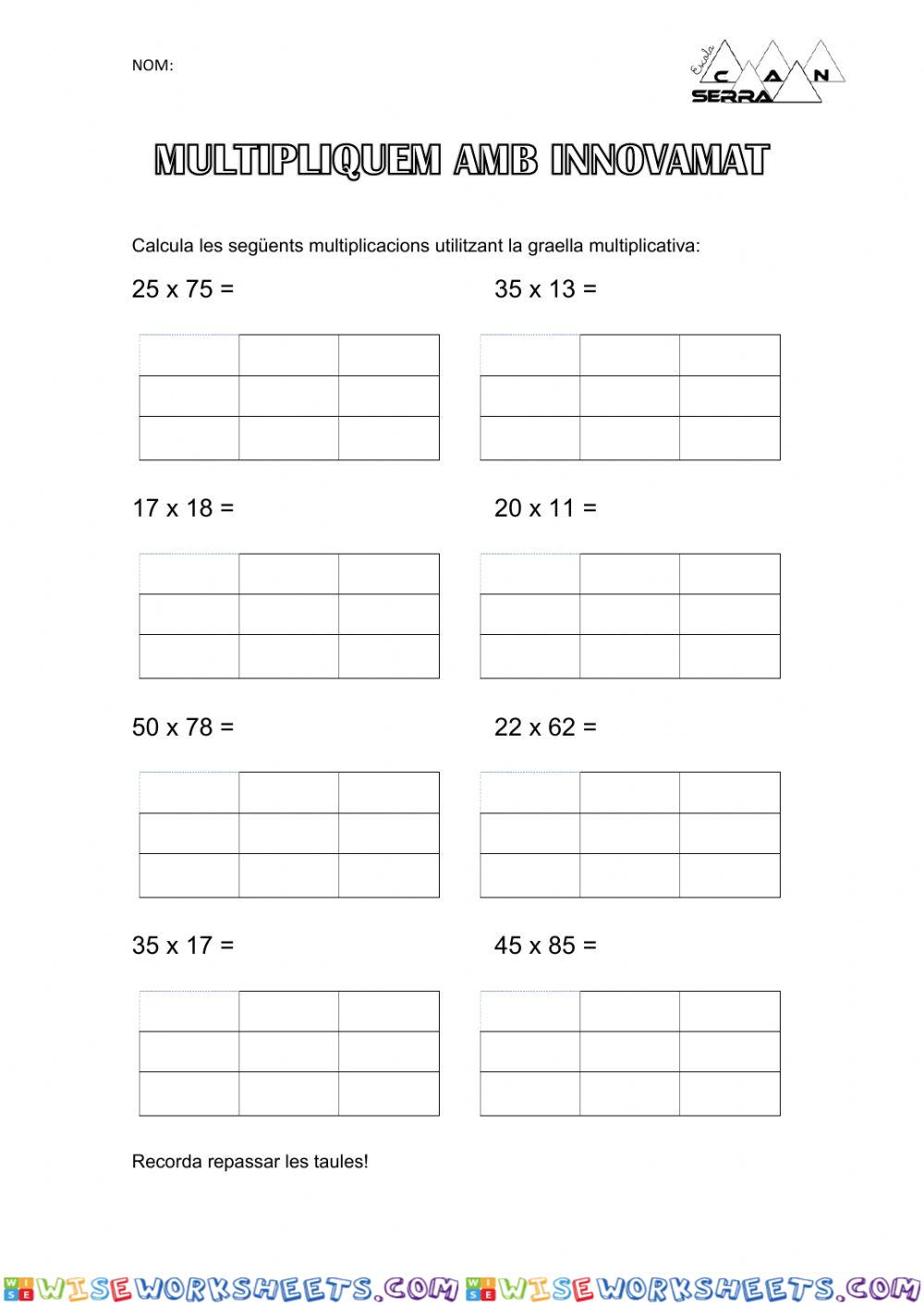 Multipliquem amb la graella