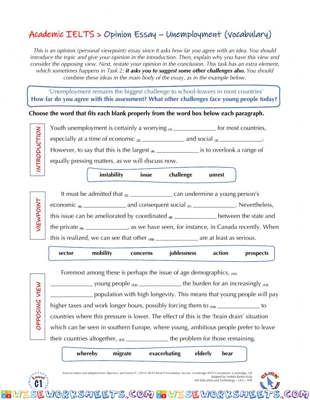 IELTS Ex. - Essay (vocabulary) - Youth Unemployment